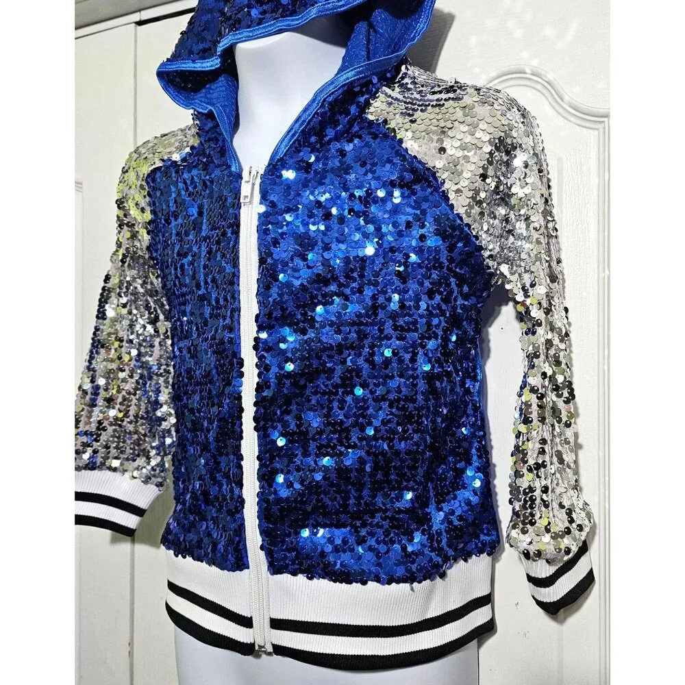 Weissman Sequin Hoodie Dance Jacket Ain't Your Mama Blue Silver Hip Hop Jazz